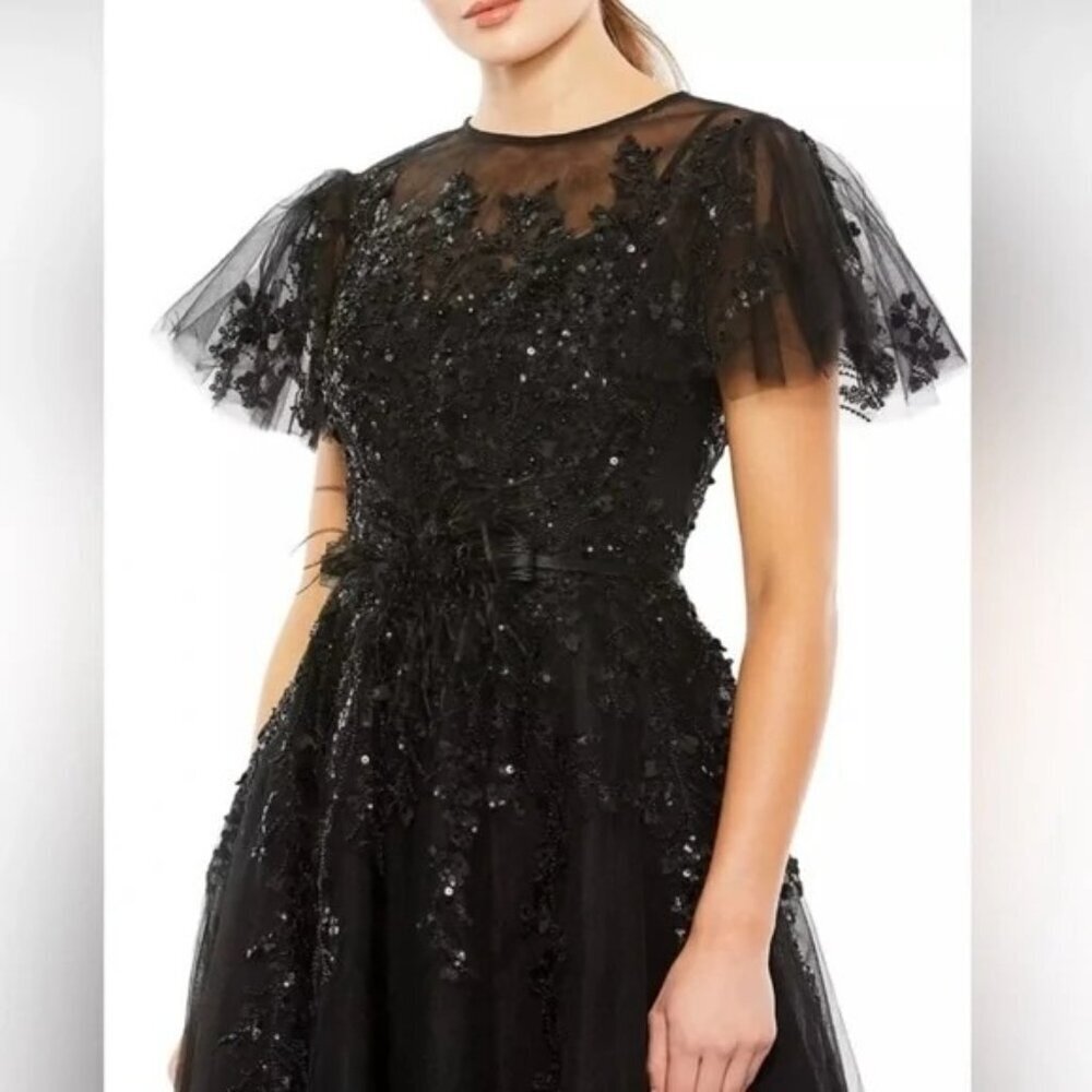 Mac Duggal Black Sequin Tulle Midi Dress - Picture 3 of 11